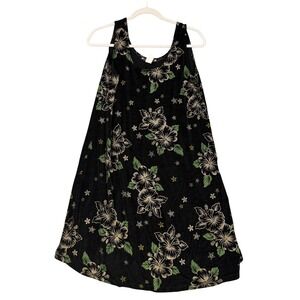 Kisses & Hugs Dress Womens Medium Black Floral Hawaiian Tank Swing Rayon USA